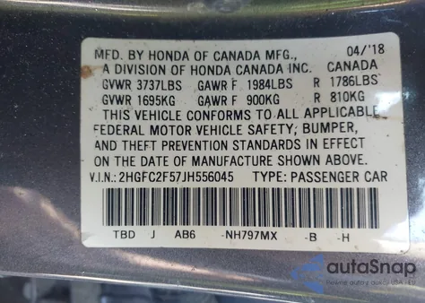 2018 Honda Civic Lx z USA, uszkodzony, nr VIN 2HGFC2F57JH556045